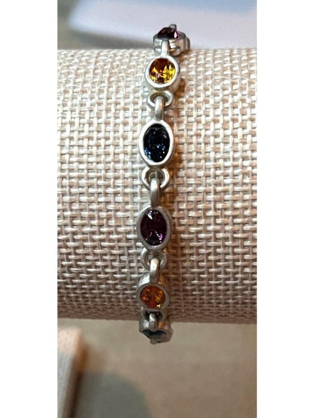 Vintage Express Multi Color Gemstone Bracelet Silver Tone Bold Statement Retro